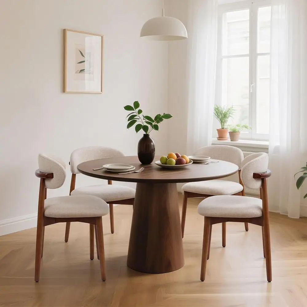 

4-Piece Modern Fabric Upholstered Dining Chairs, Wooden Curved Back, Light Camel Color for Kitchen and Dining Room