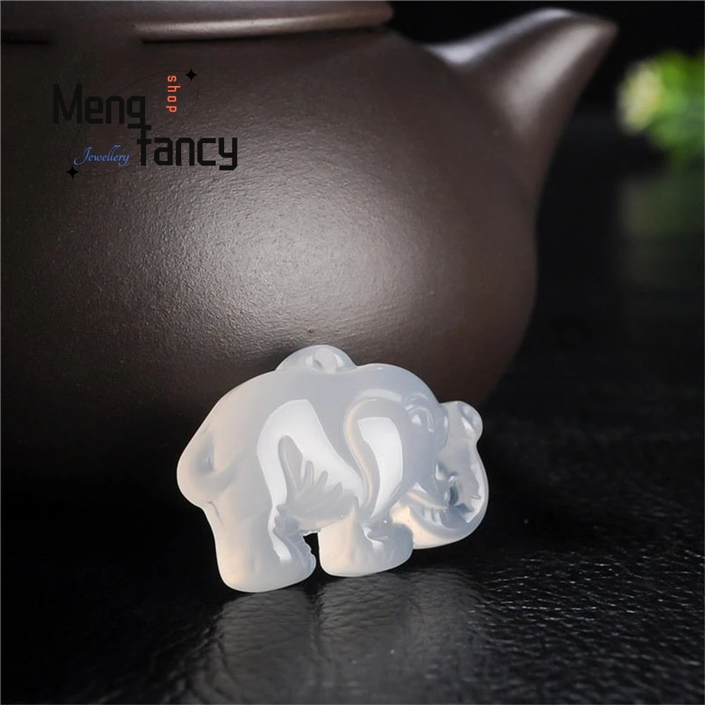 Ice Colorful Agate Chalcedony Lucky Elephant Pendant Natural Fashion Decorations Engraver Fine Jewelry Amulet Women Men Necklace