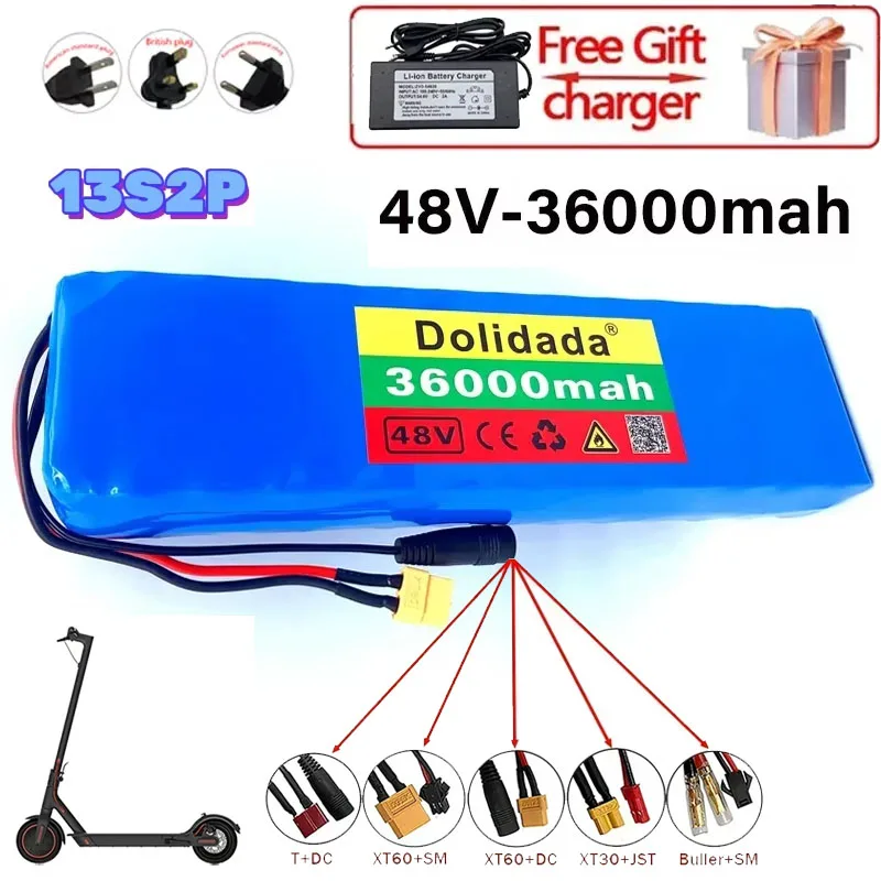 13S2P 48V 36Ah High Power 18650 Battery Electric Vehicle Electric Motorcycle DIY Battery with BMS + 54.6V 2A Charger