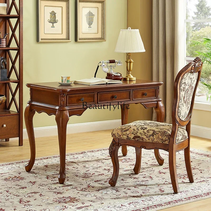 

FG44*solid wood desk and chair combination study furniture European small writing desk desk