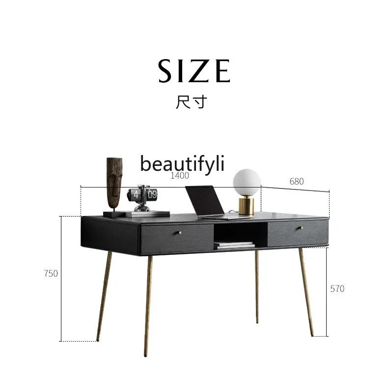 Nordic Solid Wood Desk Mid-Ancient Industrial Style Oak Drawer Storage Study Computer Desk