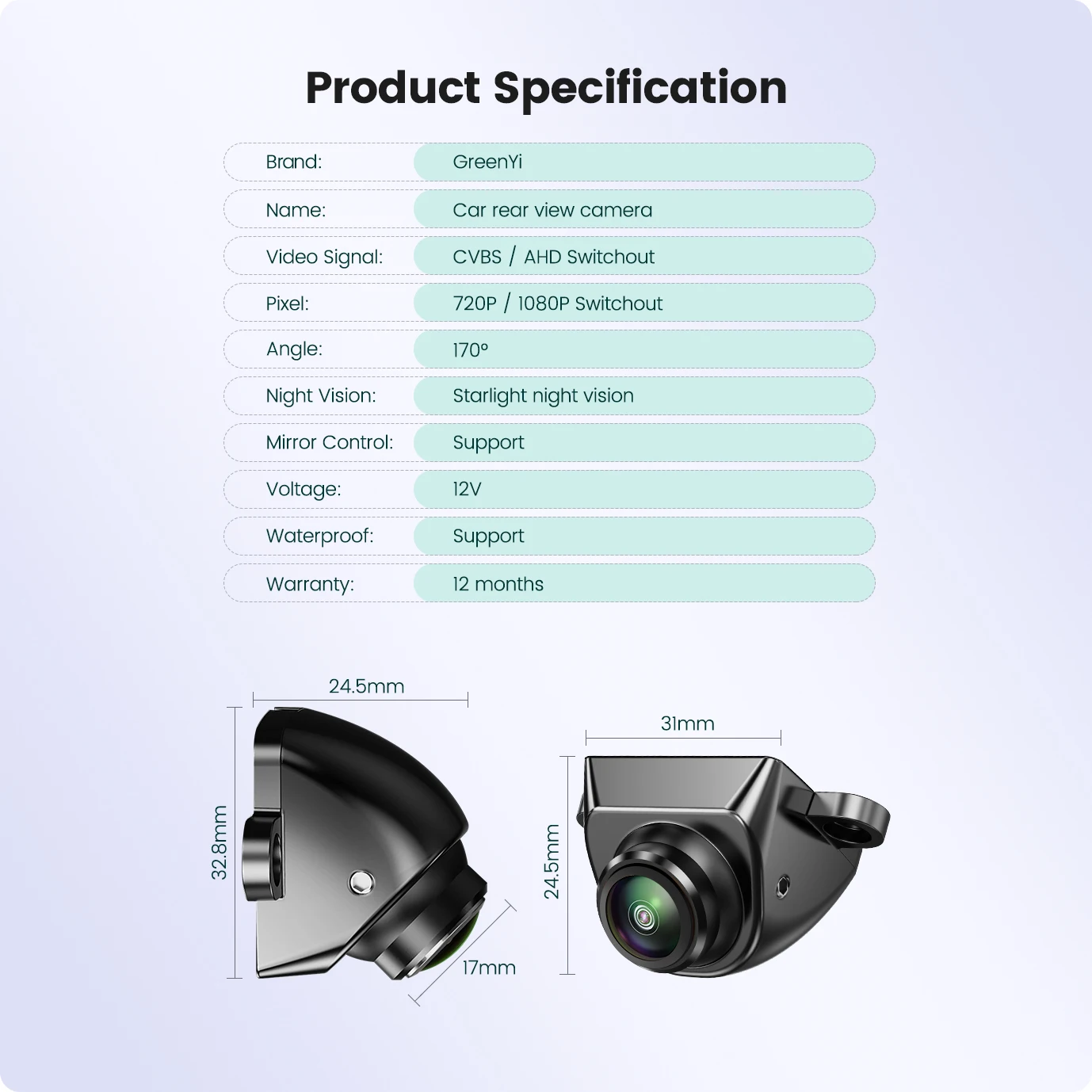 GreenYi AHD 1920x1080P Car Rear View Camera Full HD Night Vision 170° Fisheye Lens Vehicle Reversing Front Cam C999