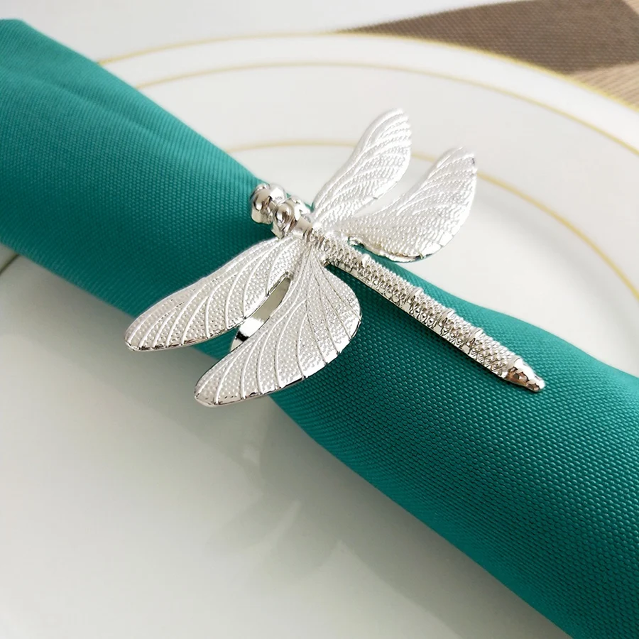 

BHTS-6PCS Dragonfly Napkin Ring DIY Hotel Wedding Banquet Table Display Metal Napkin Buckle Christmas Decoration