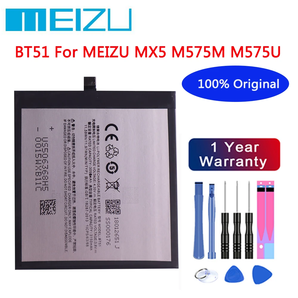 

BT51 Meizu High Quality 100% Original Battery For Meizu MX5 M575M M575U 3150mAh Mobile Phone Batteries Bateria + Tools