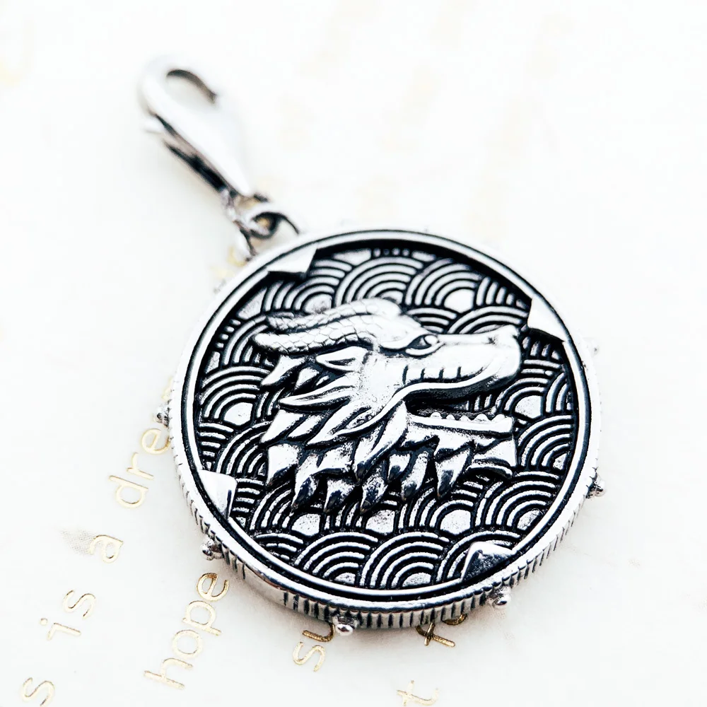 Coin Drache & Tiger Pendant Dangle Charm Women Men Punk 925 Sterling Silver  Fine Jewelry