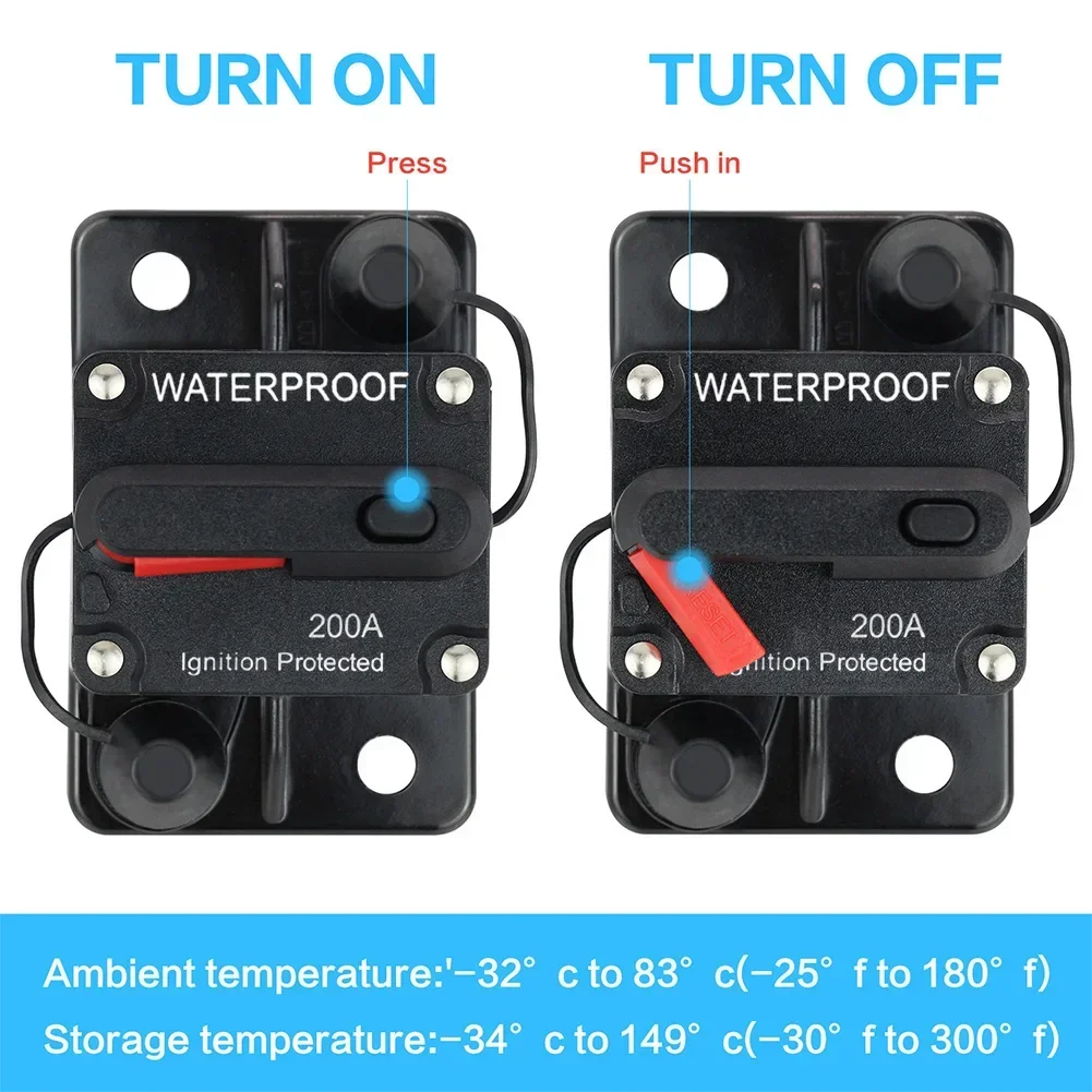 Trolling Disjuntor com Reset Manual, 30 A-300 A, 12V, barco, alimentação manual, proteger para fusível de áudio, carro, 48V DC, à prova d'água