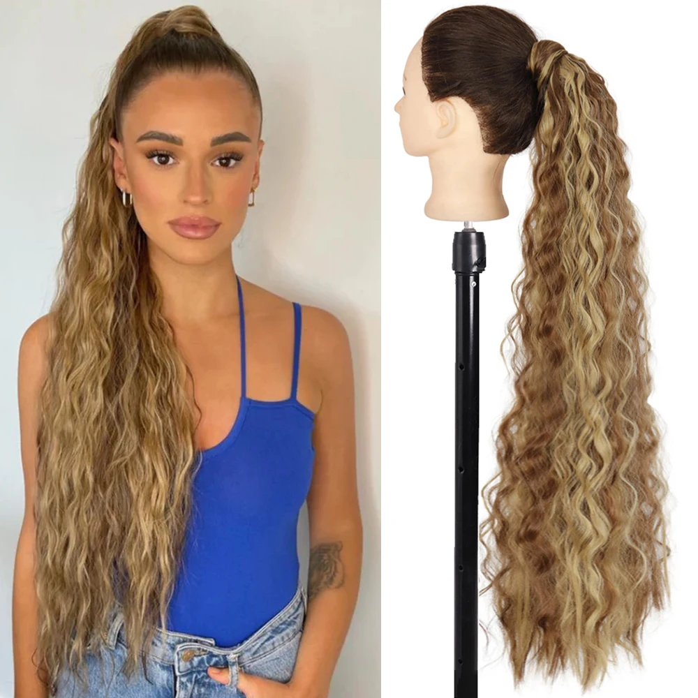 

Synthetic Long Corn Curly Ponytail Wrap Around Pony Tail Clip in Hair Extensions Natural Hairpiece Headwear Hair Brown Black