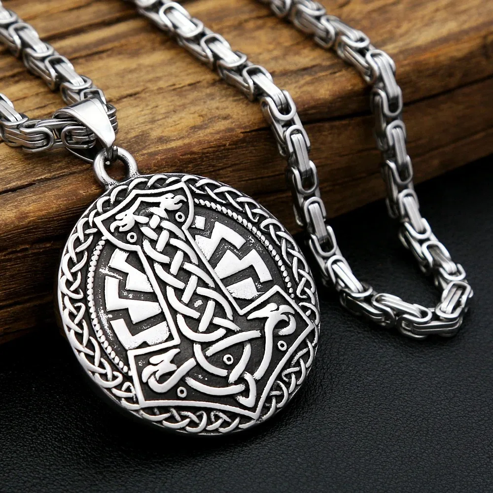 Nordic Viking Thor Hammer Halskette Edelstahl Odin Crow Anhänger Für Männer Frauen Einzigartige Amulett Schmuck Geschenk Dropshipping – Detail 2