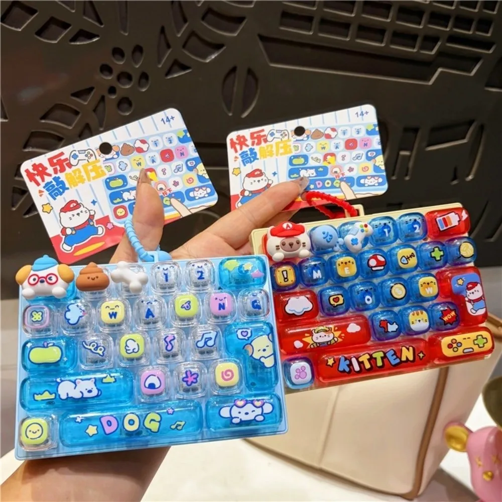 Cartoon 26 Keys Keyboard Keychain Pet Themed Pressable Keys Fidget Animal Keychain Clear Key Sounds Plastic Keyboard Pendant
