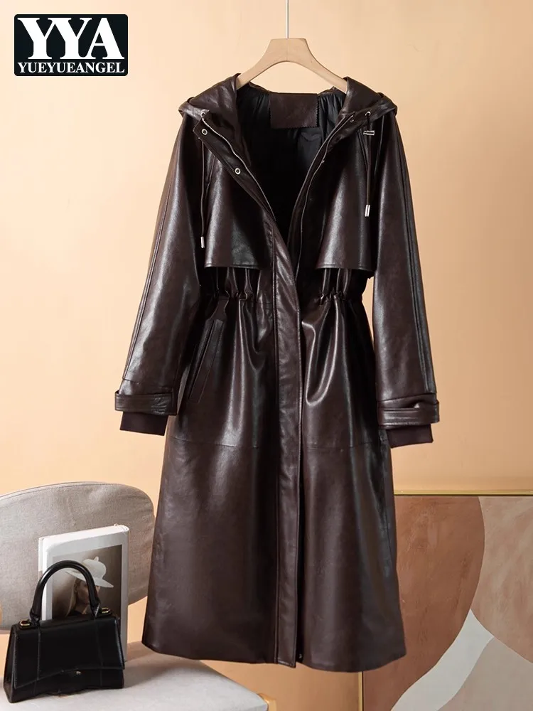 Outono inverno feminino para baixo casaco grosso quente com capuz puffer jaqueta zíperes escritório senhoras moda elegante meados de comprimento festa outerwear