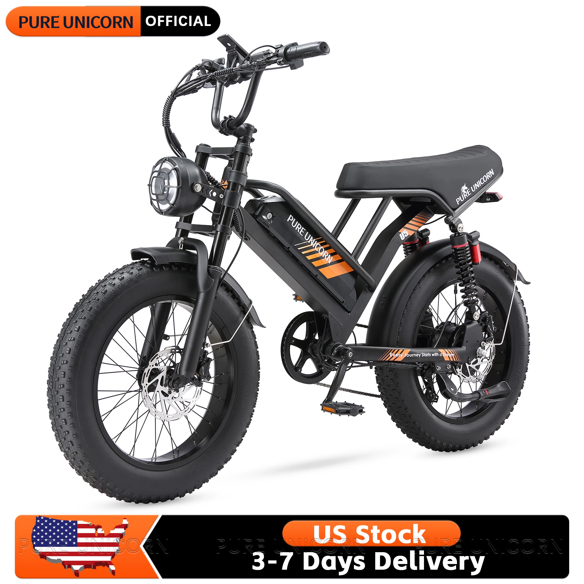 

PURE UNICORN U5 Electric Bikes 1000W Electric Bicycles 48V 19.2Ah 20 x 4.0" Fat E Bike Off Road Motorbike 45km/h Ebike Adults