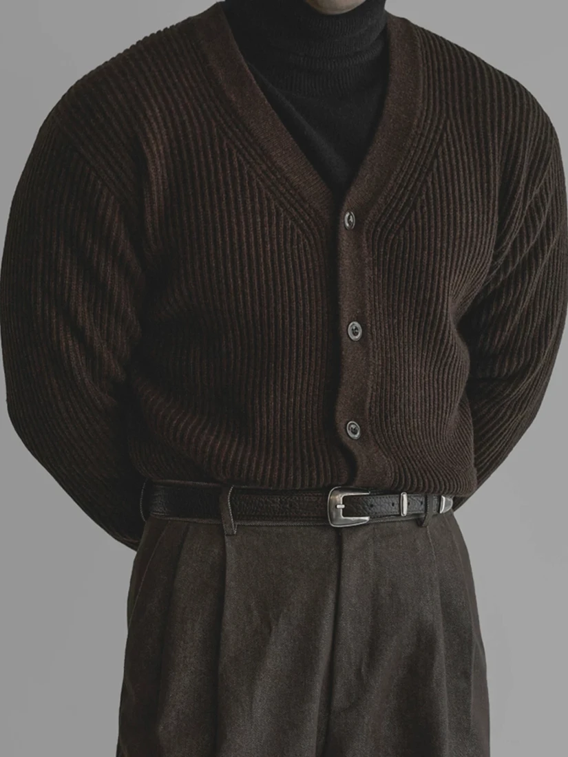 

Men's Slim Fit Long Sve Knitted Cardigan Soft Breathable Wool Jaet V-Ne Core Spun Yarn Casual Wear Winter Coat