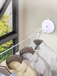 Suction Cup Wall Laundry Dryer Washing Rope Retractable Window Clothesline For Apartment Travel Laundry Washing Line Hanger