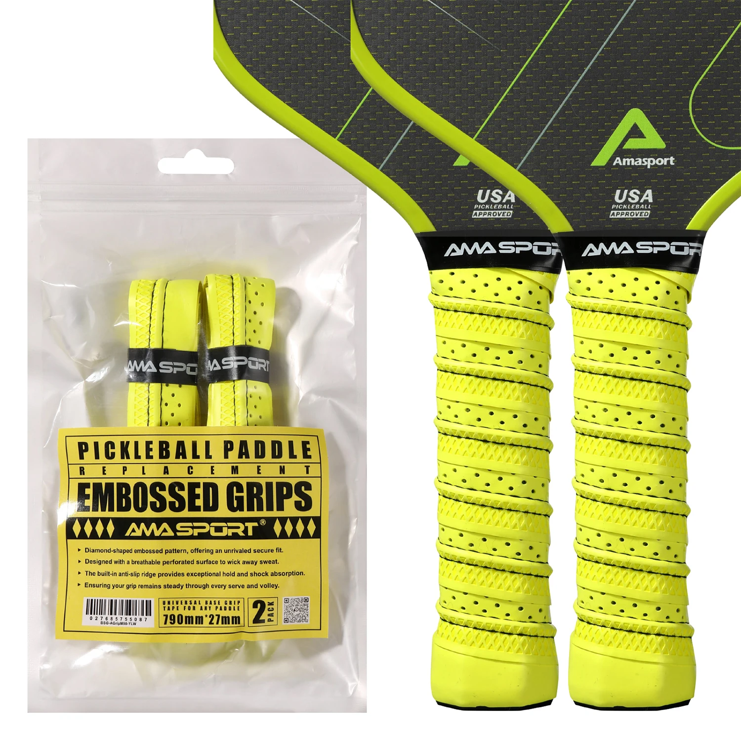 AMA SPORT Pickleball Paddle Grip Tape - Vervangende gripwikkel voor Pickleball-racket - Vochtafvoerend oppervlak en comfortgrip - Blauw