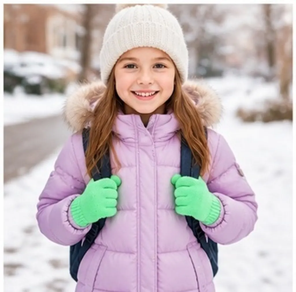 12Pairs Winter Warm Children's Acrylic Gloves Neutral Solid Color Full Finger Knitted Kids Gloves Warm Mitten Knitted Mitten