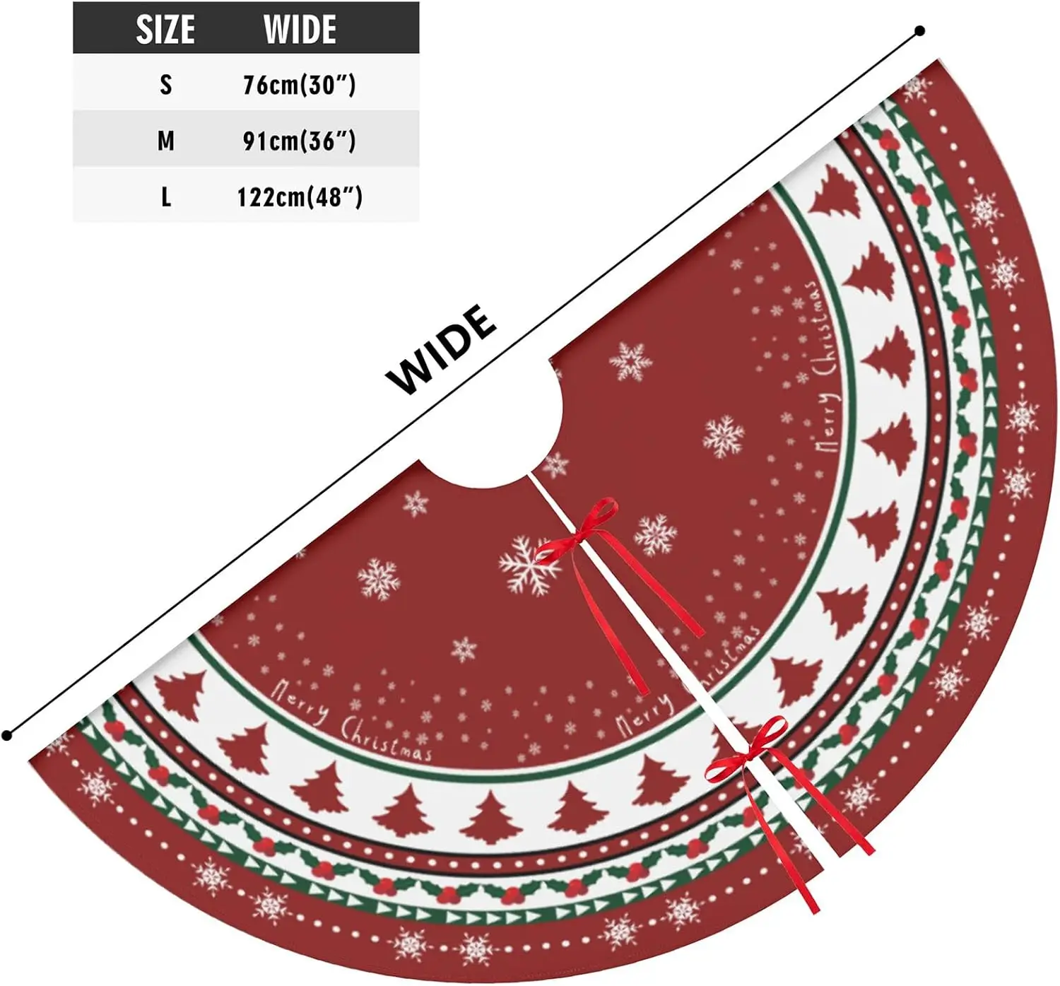 Christmas Tree Skirt 48 Inches, Red and Green Xmas Tree Mat with Winter Snowflake for Christmas Decorations Holiday Party Indoor