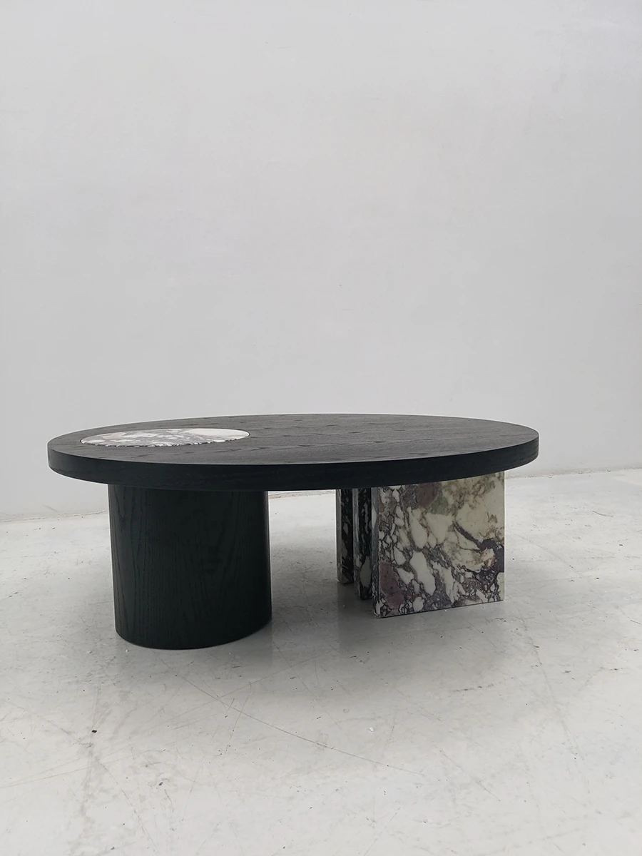 

Italian Minimalist Furniture Designer Model Marble High and Low Coffee Table Combination Solid Wood Tea Table