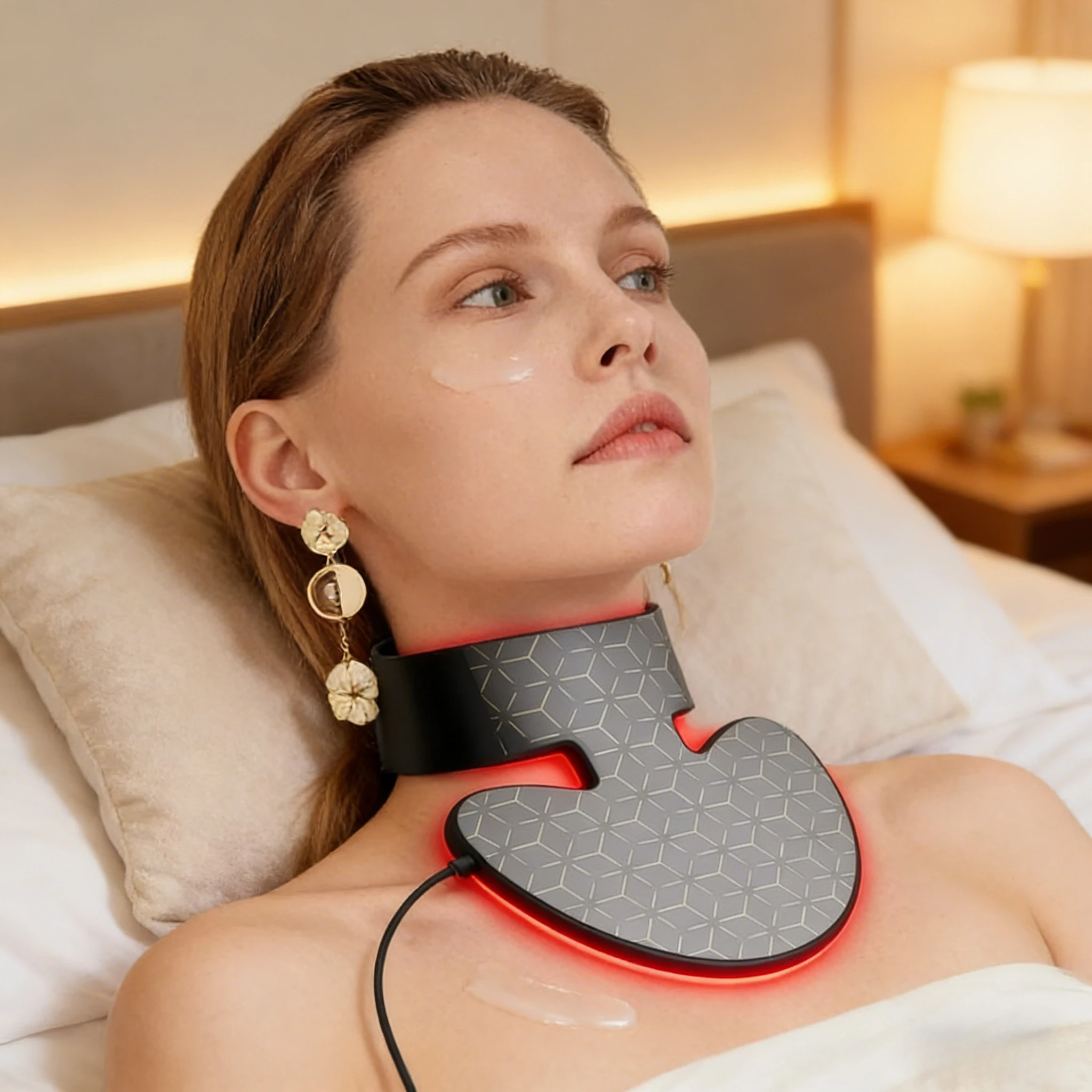 

Светодиодная маска для красоты шеи с 4-цветными световыми волнами, из пищевого силикона, против старения, для омоложения кожи, для ухода за шеей и грудью