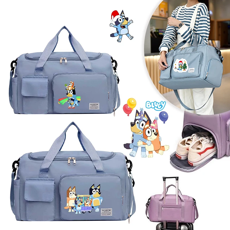 

Blueys Carry Luggage Travel Bag Gym Weekend Duffle Bag with Shoe Compartment Sport Fitness Hand Case Bingo Chilli Cute Kids Gift