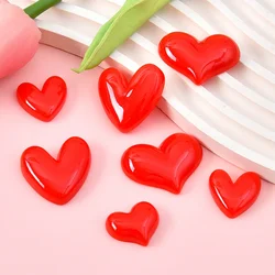 10PCS Shiny Small Medium Red Heart Miniature Flat Back Resin Cabochons For Hairpin Scrapbooking DIY Home Decor Craft Accessories