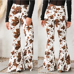 Women's Casual Pants 2023 Summer High Waist Cow Prints Trousers Loose Flared Long Pants Casual Vintage Comfy Ladies Street Wear