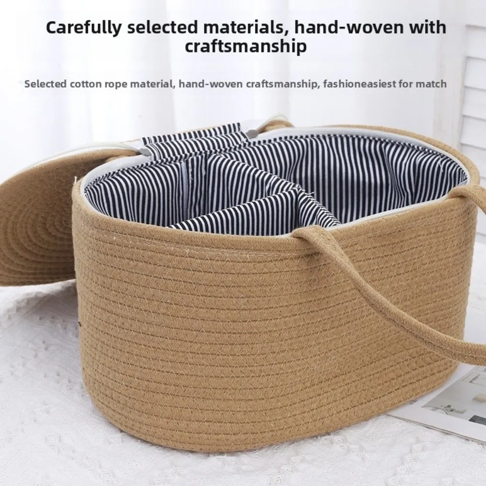 خيط القطن حبل حقيبة يد المومياء سعة كبيرة مقسمة إلى مقصورات سلة تخزين الحفاضات للحفاضات/حقيبة حمل التخزين #4