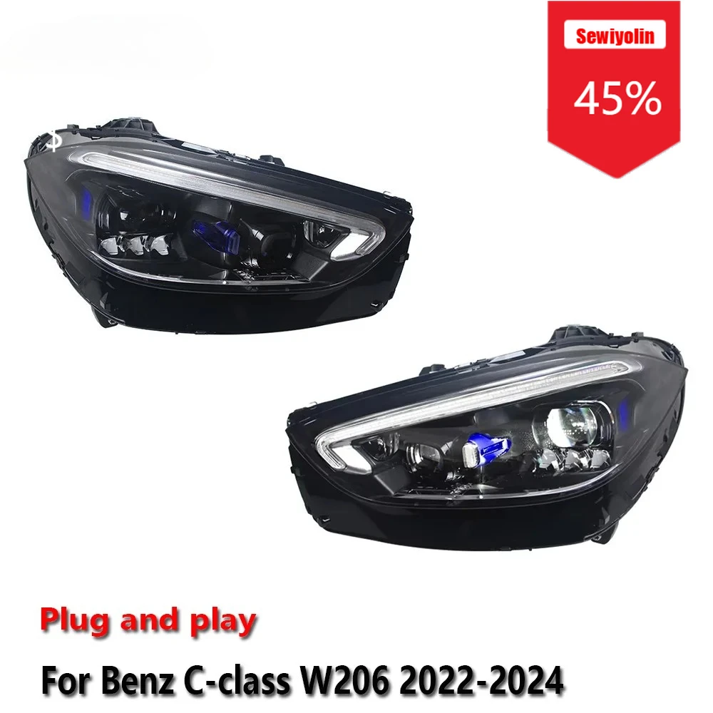 

Sewiyolin автомобильные светодиодные фары в сборе для Benz C-Class W206 2022-2024 противотуманные фары DRL тормозной указатель поворота Plug and Play