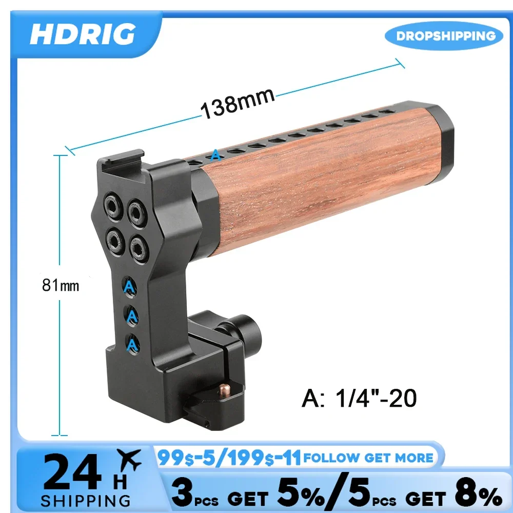 HDRIG Universial Top Handle QR Wooden Top Handle With NATO Rail And Cold Shoe for Vlog