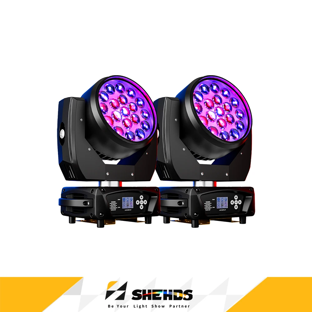 

SHEHDS 2 шт. 19x15 Вт с подвижной головкой, RGBW, зум, светодиодный светильник для DJ, дискотеки, вечеринки, свадьбы, вечеринки, круг, эффект управления, профессиональный