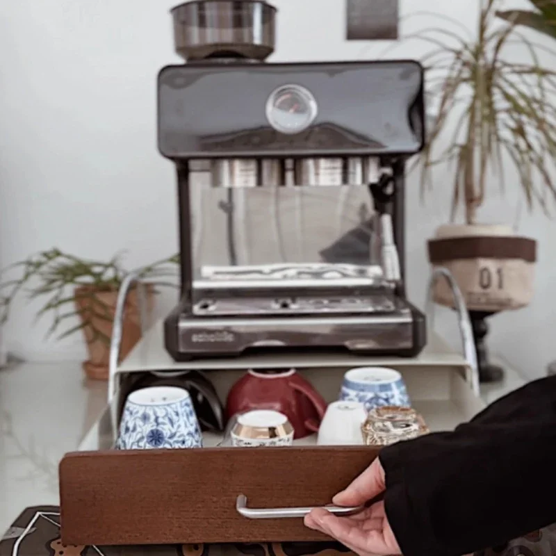 vintage Desktop Sideboard, Coffee Machine Storage, Cup Holder and Coffee Capsule Organizer, Thickened Carbon Steel