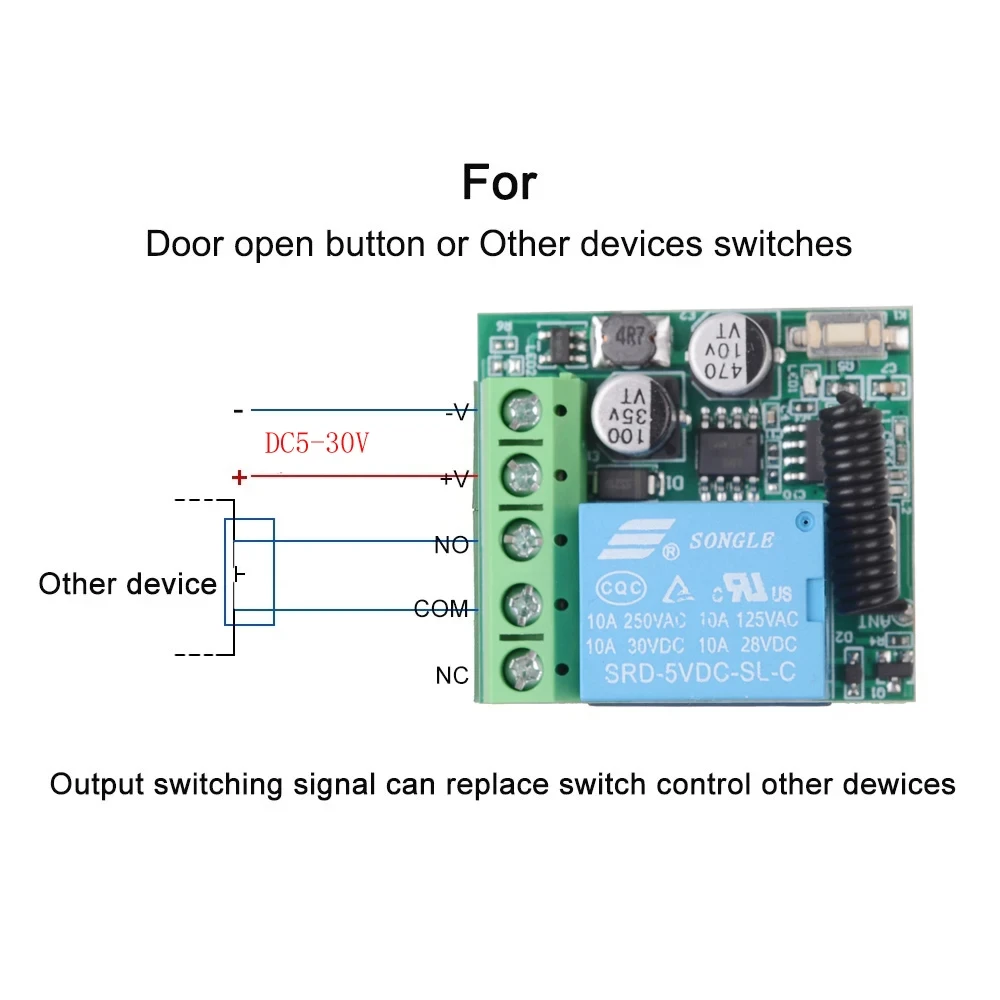 Imagem -05 - Relé de Controle Remoto sem Fio Módulo Receptor 1ch para Porta Led Fechadura Eletromagnética Faça Você Mesmo dc 530v 5v 12v 24v 433mhz rf