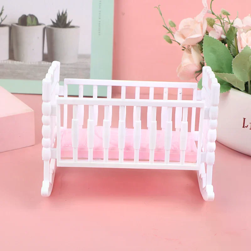 Doll House Light Pink White Baby Doll Shaker Toy Accessories Bed Cradle Crib view 4