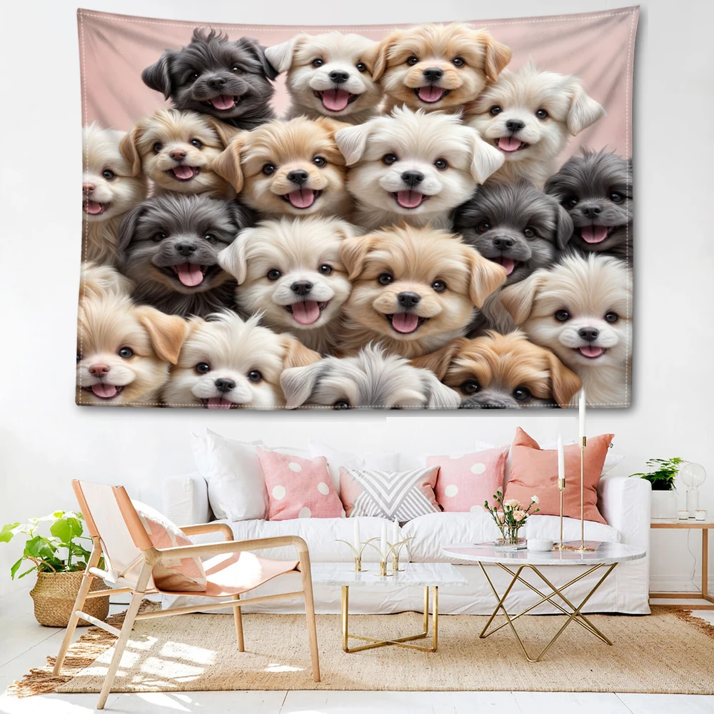 Cute colorful dog and cat printed tapestry, animal style, wall hung in bedroom, study, living room