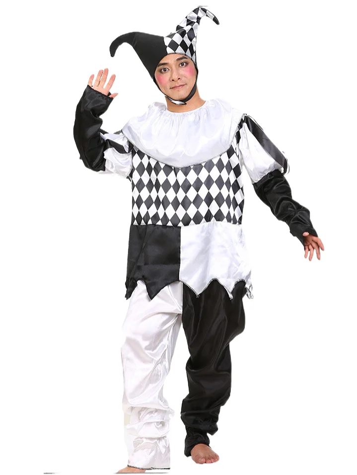 Costumes de Cosplay de Carnaval d'Halloween, Costume de Clown Drôle, Noir et Blanc, pour Couple Adulte Homme et Femme