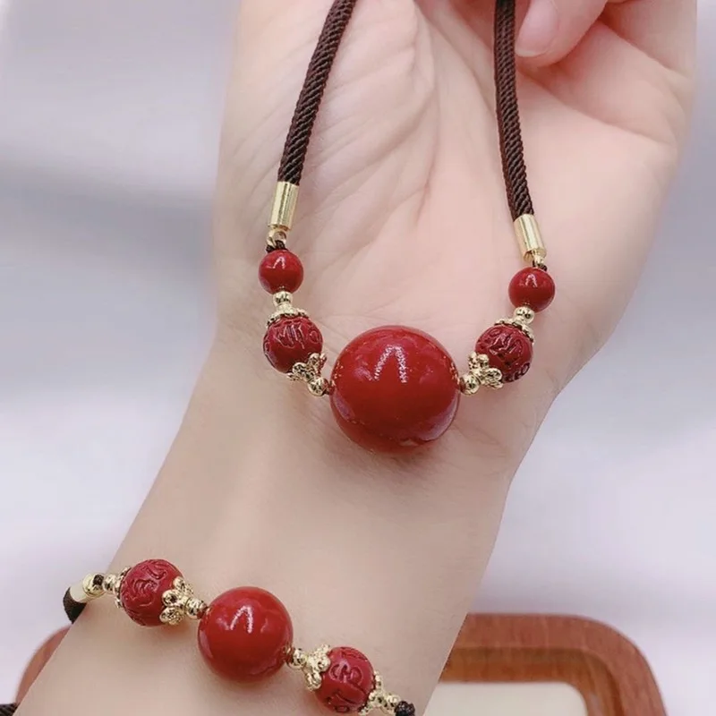 Natural Cinnabar Purple Gold Sand Wanfu Beads Necklace Pendant Amass Fortunes Lucky Beads Fashion Style Necklace Bracelet Jewelr