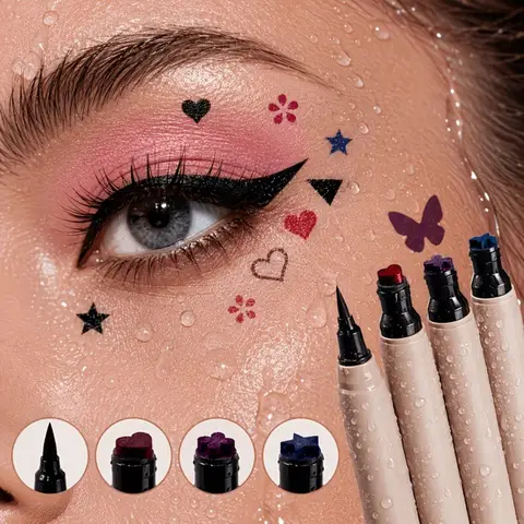 Double Head Eyeliner Stamp Waterproof Colorful Eyeliner With Heart/Star/Butterfly/Triangle Liquid Liner Seal Decorative Makeup