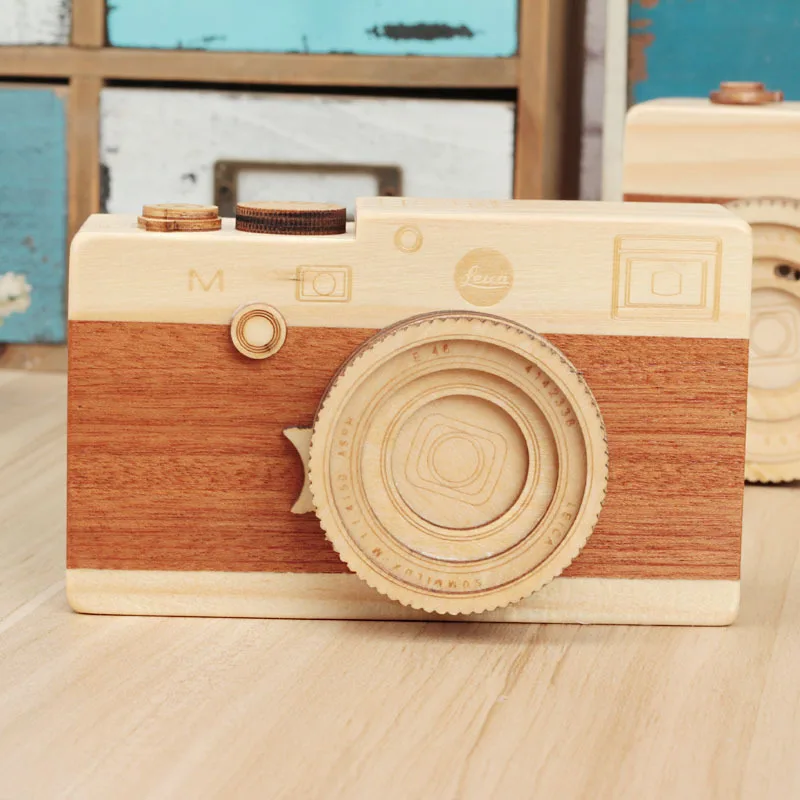 Creative Wooden Camera Music Box Christmas Gift Fashion Classic Model Kids Birthday Gift Home Decoration Crafts For Women