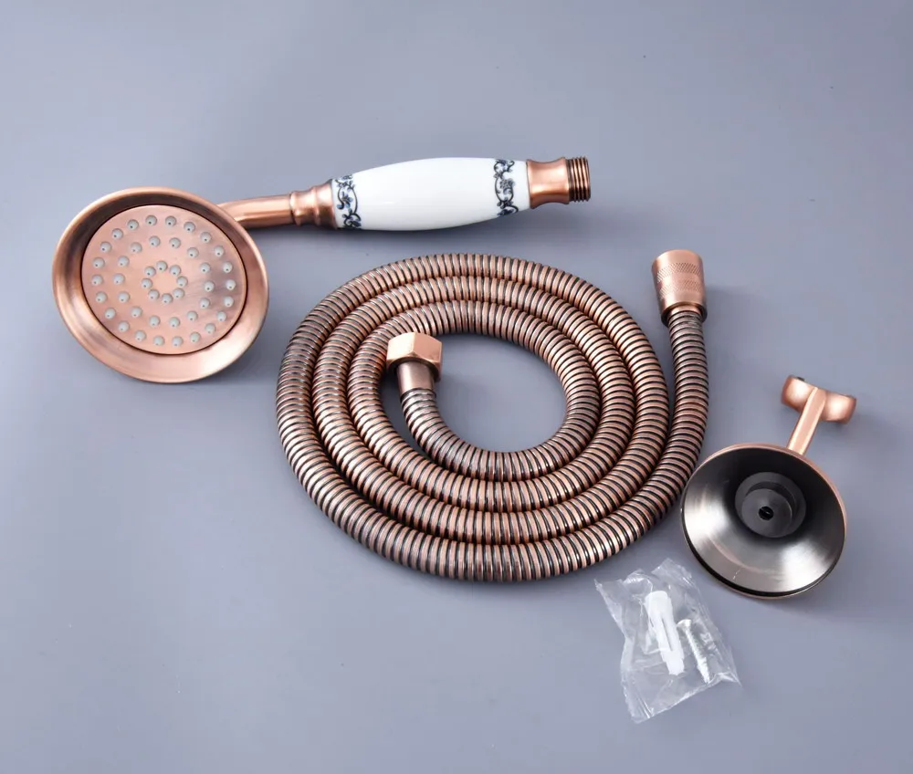 

Antique Red Copper Bathroom Hand Held Shower Head & Wall Holder Bracket & 1.5M Shower Hose Set Dhh125