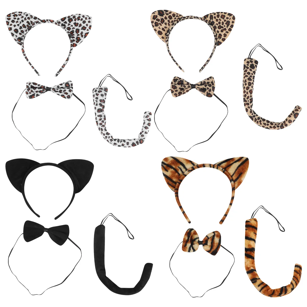 

3 Sets Tail Animal Bow Tie Ear Three-Piece Tiger Ears Headband Suit Leopard Face Mask Cat