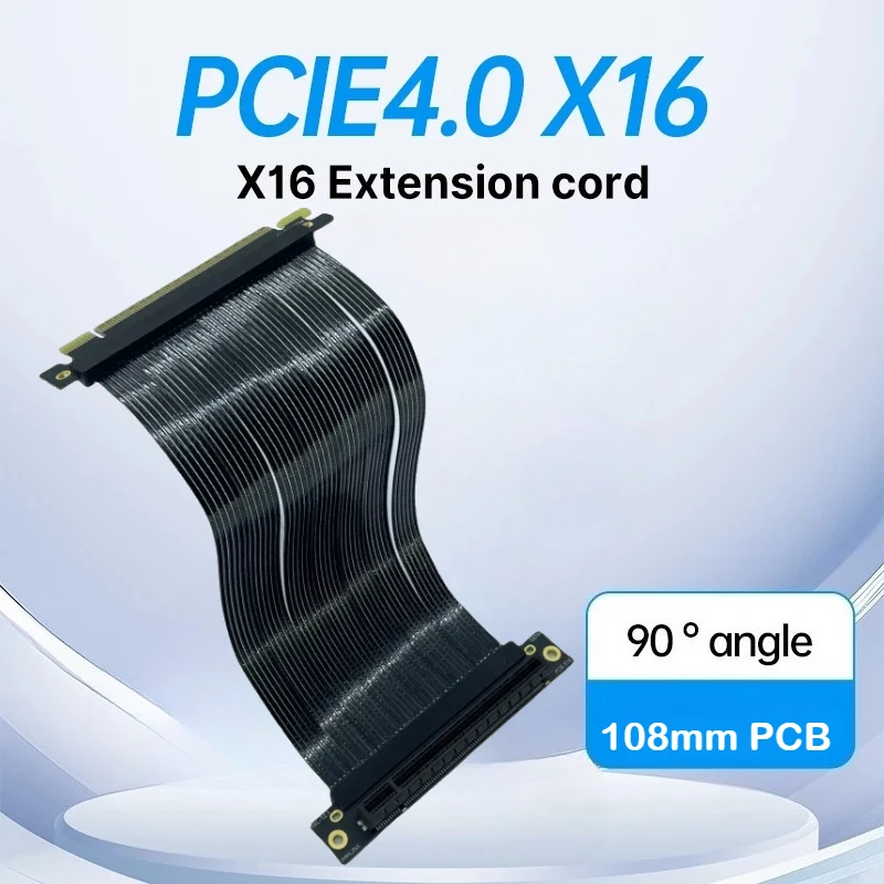 PCI-E 4.0 X16 Graphics Card Shielded Extender Cable 90 Degree Right Angle 108mm PCB GEN4 High Speed Lossless Silver-plated Cable
