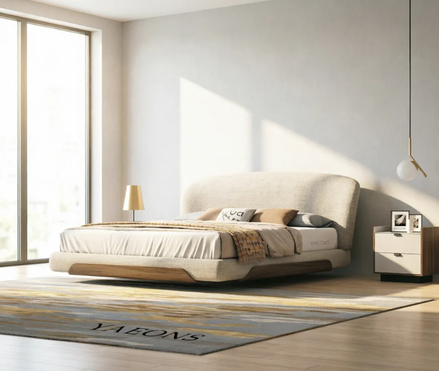 &Designer High-End Durable Minimalist Soft Bed Frame Solid Wood Frame for Cozy Cotton and Linen Fabric