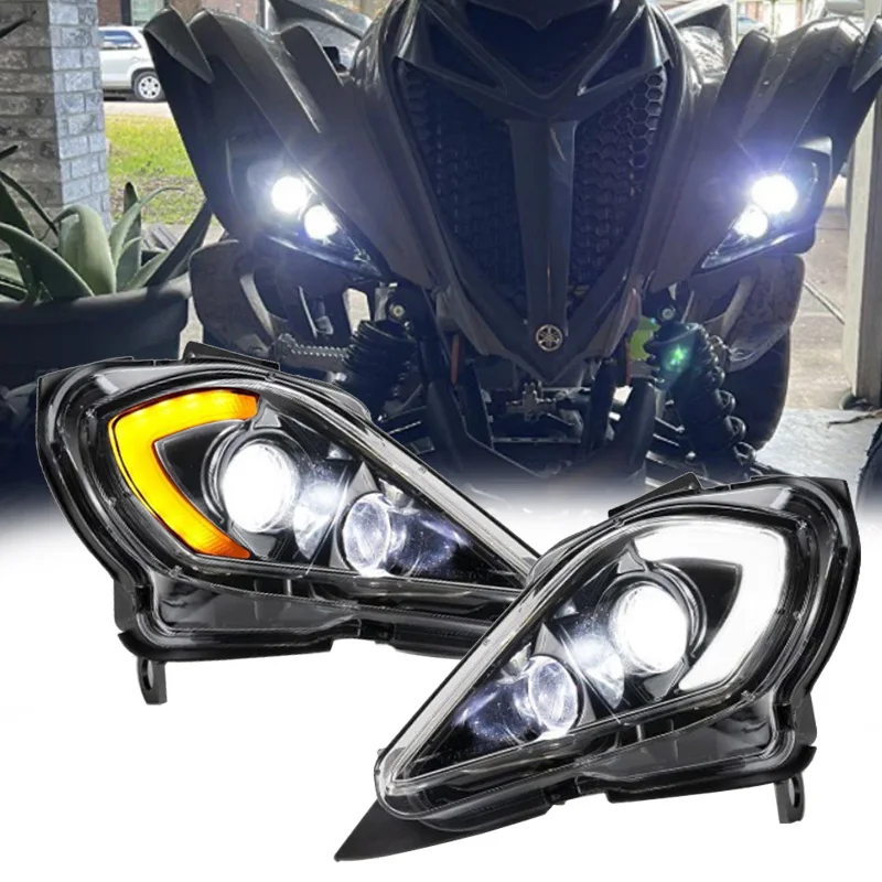 LED Headlight DRL For YAMAHA RAPTOR 700 2006-2021 With Yellow Turn Signal Light