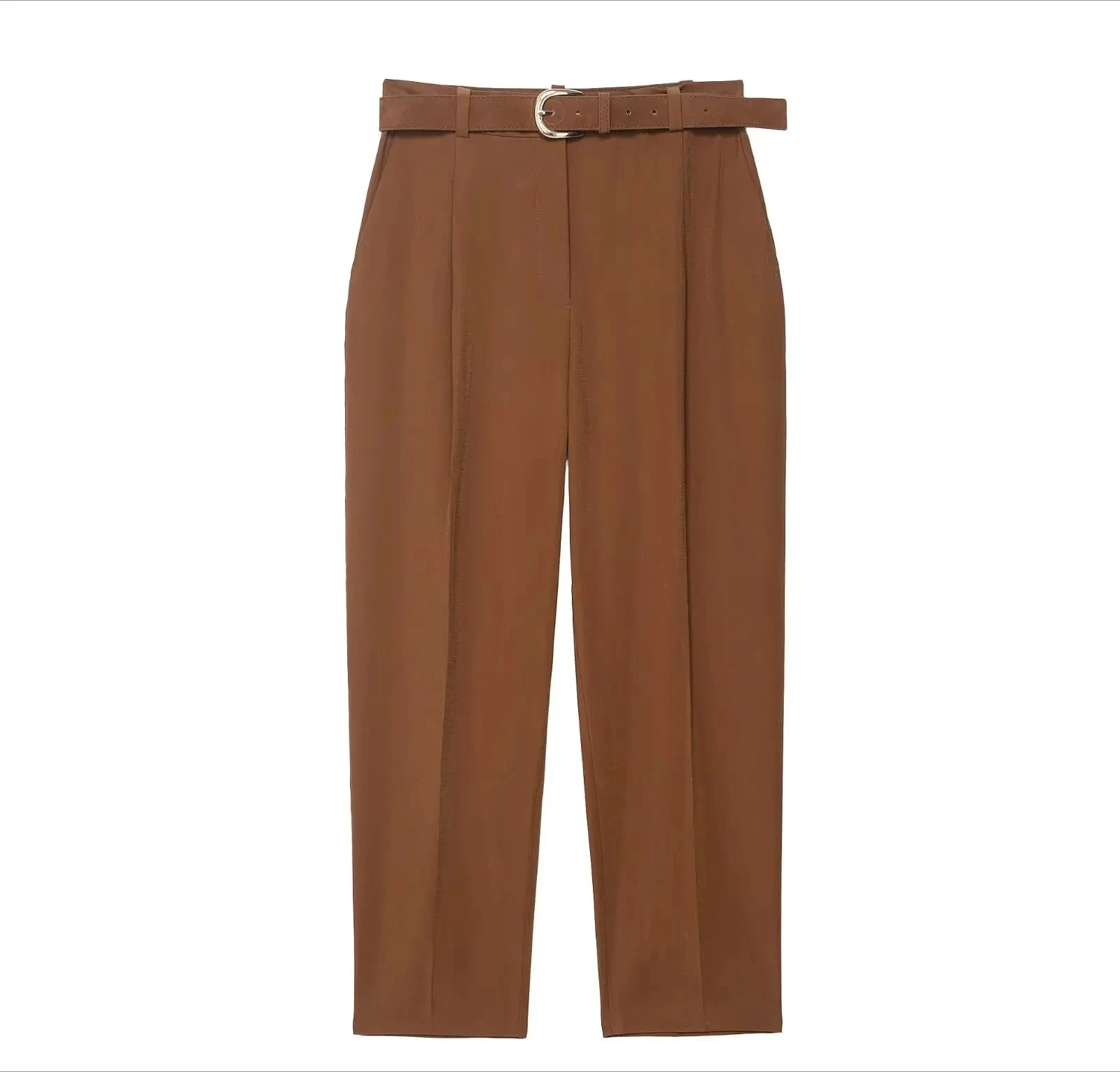 

Женские брюки до щиколотки с высокой талией на молнии и поясом, офисная одежда, брюки с боковыми карманами, женские шикарные модные брюки