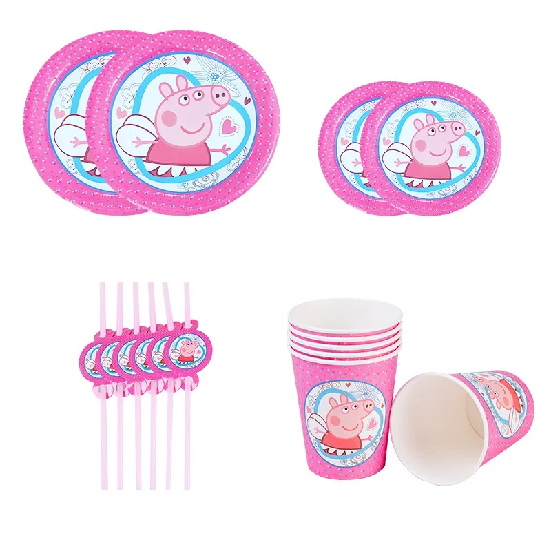 Cartoon Peppa Pig Birthday Party Decoration For Paper Plates Cups Kid Event Supplies Disposable Tableware Event Supplies Gift