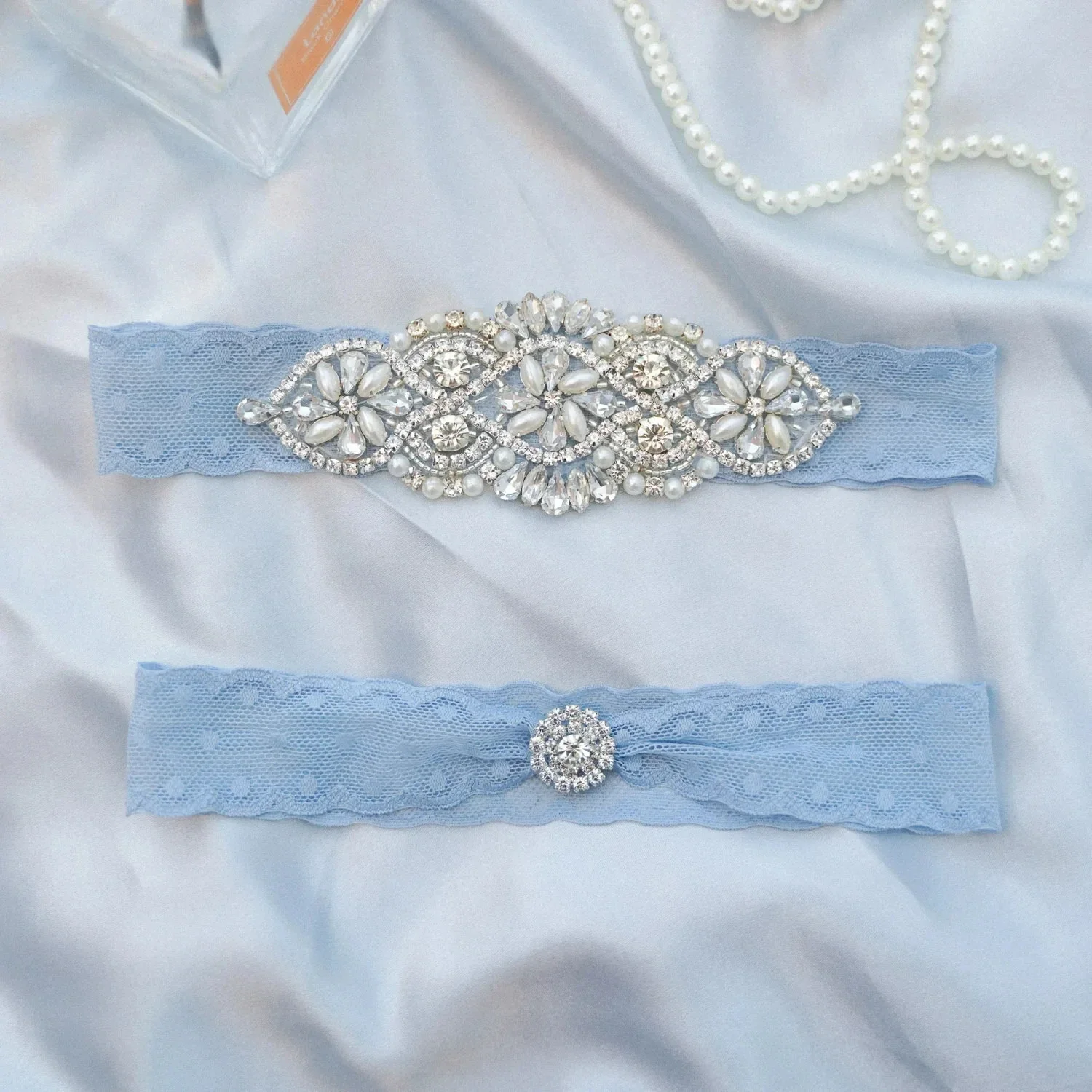 Jarretières de mariage bleu ciel avec perles Citroand, boucle de cuisse élastique, ceinture d'anneau pour patients, cadeau de demoiselle d'honneur