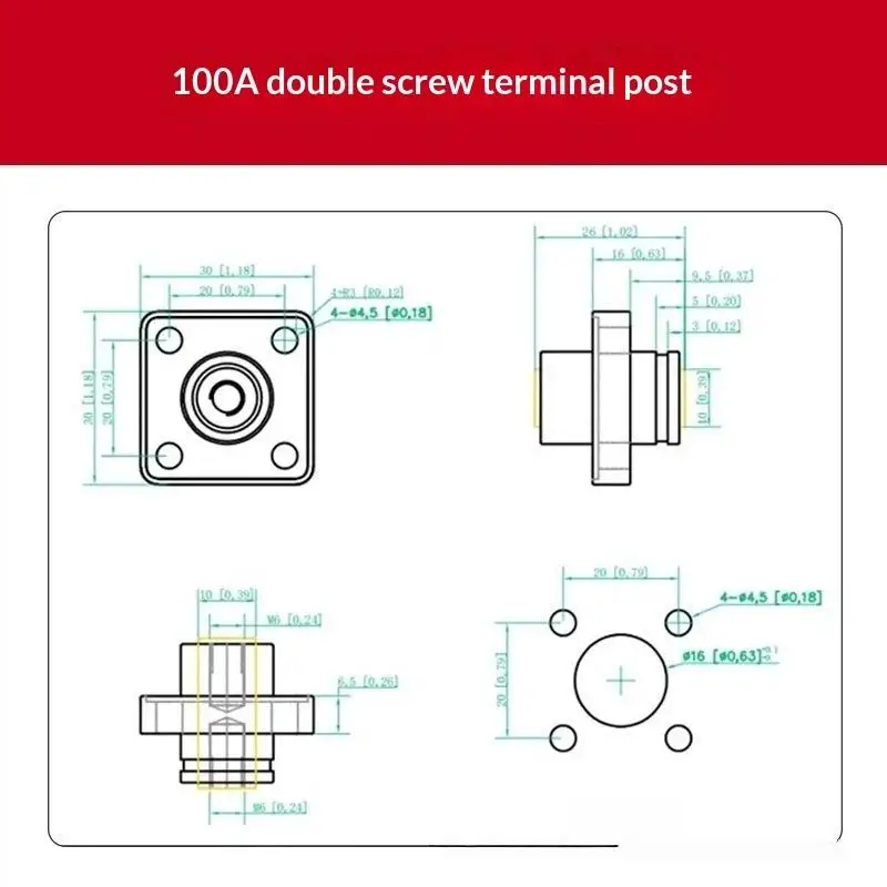 100A Copper Battery Terminal Post High Current Through Wall Connector For Energy Storage Lithium Battery Wiring