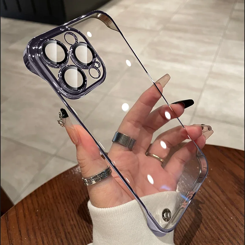 Luxuriöse, rahmenlose, transparente Hülle für iPhone 17, 16, 15, 14, 13, 12 Pro Max Plus, Glas-Kameraschutz, ultradünn, hart, PC – Detail 10