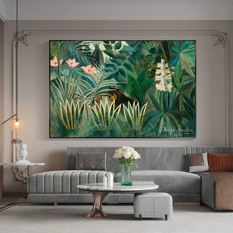 Surrealista artista henry Rousseau foresta esotica natura tropicale animale tela pittura Poster Wall Art soggiorno Home Decor