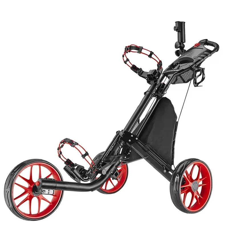 Golf Push Cart 4 Wheel Sturdy Lightweight Folding Golf Pull Trolley with Foot Brake and Drink Holder Umbrella - view 4