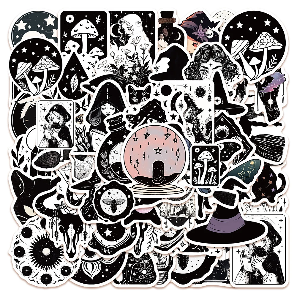 

10/30/50pcs Magic Witch Potion Cartoon Stickers Aesthetics Sticker Suitcase Laptop Skateboard Motorcycle Black White Decals Toy